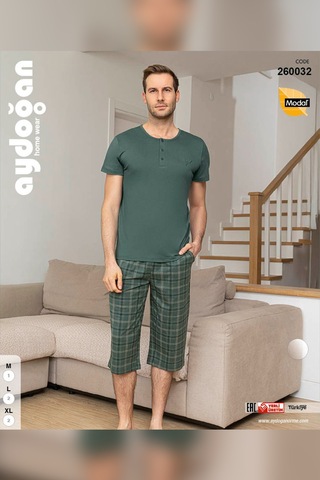 Aydoğan Erkek Civan Modal Bermuda Viridian Pijama Takım 0032 Yeşil