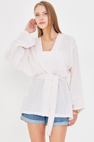 Armonika Kadın Beyaz Kemerli Kimono Arm-25y001073