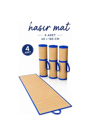 4 Adet Hasır Mat - Kamp, Plaj Ve Piknik Matı 60x180 Cm Krem