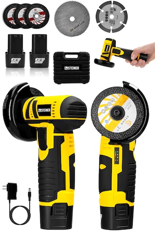 Steiner 12v 2 Ah Çift Akülü Mini Avuç İçi Spirali Ve Şarjlı Avuç Taşlama Makinesi Sarı