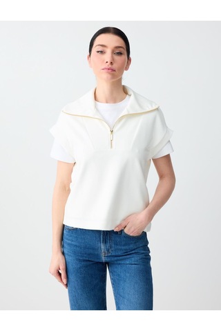 Jimmy Key Jimmy Key Beyaz Fermuarlı Balıkçı Yaka Kolsuz Örme Sweatshirt 6sw235710100