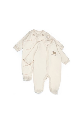 Babycosy Organic Wear 2 Li Organik Pamuk Patikli Tulum Seti Yenidoğan & Bebek Serisi Yumuşak & Uniseks Krem