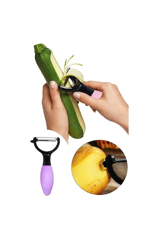 Safestore Pratik Renkli Silikon Saplı Çift Başlıklı Tombul Soyacak Çelik Meyve Sebze Soyacağı Genel