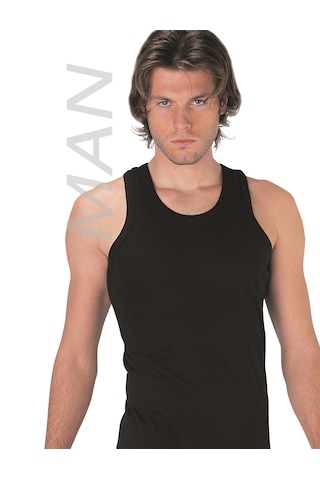 Erkek Siyah Ribana Atlet % 100 Pamuklu Atlet 3'lü Paket 101-3s Siyah