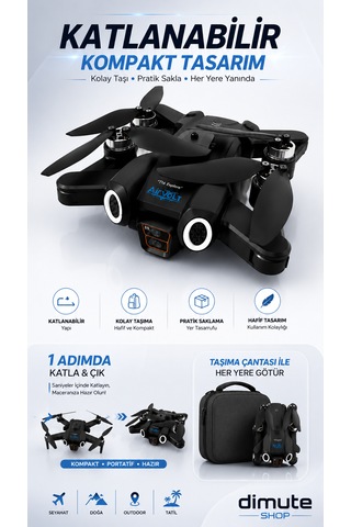 Int-t16 Uav Drone Hd Kamera Fırçasız Motorlu Uzaktan Kumandalı Katlanabilir Drone