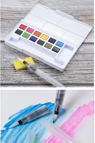 Tablet Sulu Boya 12 Renk Plastik Kutu 1 Paket Monalisa 12 Li Taş Sulu Boya Tablet Suluboya Resim Hobi Sanat Çok Renkli