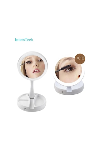 Led Işıklı Makyaj Aynası 10x Katlanabilir Taşınabilir Usb Destek