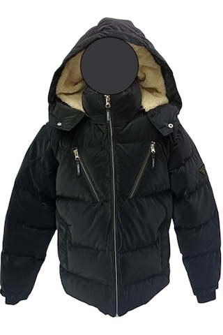 Erkek Çocuk / Kız Çocuk Çapraz Fermuar Model Kapüşonu Çıkabilen İçi Peluş Astarlı Siyah Mont Siyah