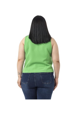 Disentis Büyük Beden Düğme Detaylı Benetton Yeşili Bluzan Yelek Benetton Yeşili