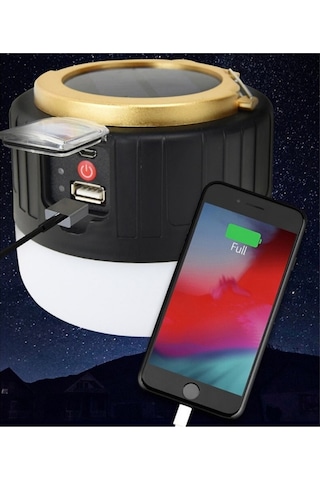 G-300W Kamp Lambası Solar Güneş Enerjili Led Şarjlı El Feneri Siyah