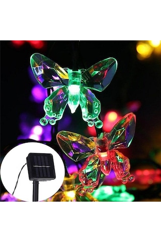 30 Led 4 Metre Güneş Enerjili Kelebek Renkli 8 Mod Led Bahçe Tera