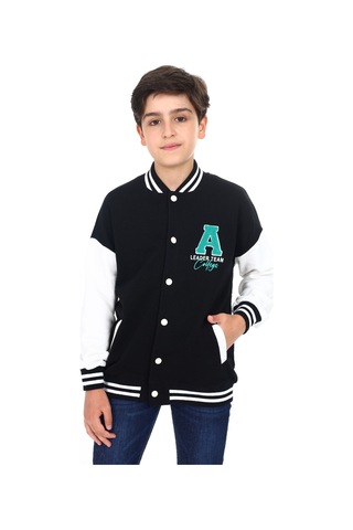 Toontoy Kids Toontoy Erkek Çocuk Kolej Yaka Çıtçıt Kapama Cepli Düşük Omuz Nakış Baskılı Renk Bloklu Örme Hırka - 2 İplik Şardonlu Siyah