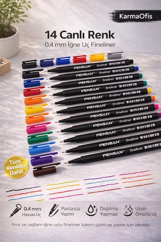 0.4 Uçlu 14 Renk Fineliner Kalem Seti Not, Çizim Ve Bullet Journal İçin İdeal