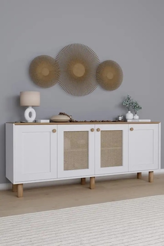 Bohem Serisi Natura 2 Kapak Pvc Hasır Desen Mat Beyaz - Açık Ceviz Konsol Açık Ceviz & Beyaz