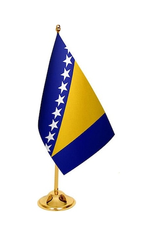 Masa Üstü Bosna Hersek Bayrağı + Pirinç Direk Masa Bayrak Seti