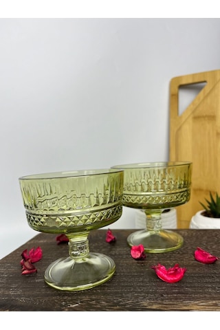 Paşabahçe Elysia Ayaklı Kesme Kristal Dondurmalık Tatlı Sunum 6'lı Kase Seti 51749 Yeşil 250 Cc Şeffaf