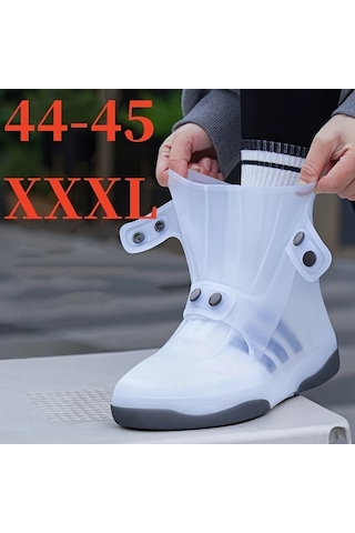 Xuweiwei White,xxxl 44-45 Su Geçirmez Yıkabilir Kaymaz Çift Tonlu Düğmeli Dayanıklı Lastik Yağmurluk Bot Beyaz