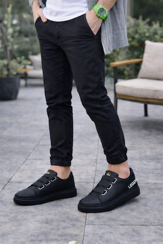 Mevese Mirox Erkek Bağcıksız 3 Bant Lastikli Günlük Sneaker Ayakkabı - Siyah