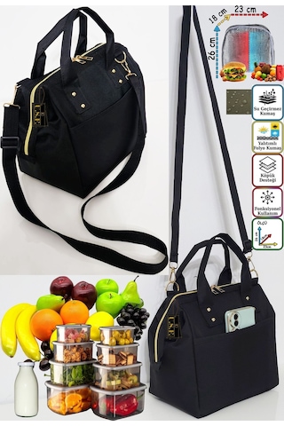 Anne Bebek Askılı Taşıma Çantası Isı Yalıtımlı Termal Termoslu Yemek, Mama, Beslenme, Gıda Çantası Siyah - Taba