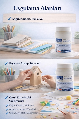 Beyaz Pva Tutkal 450 Ml Çok Amaçlı, Toksik İçermez, Güçlü Yapıştırıcı