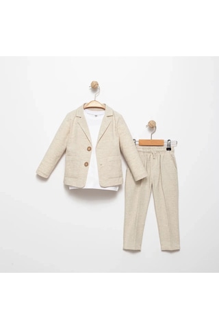 Ceketli Tişörtlü Erkek Çocuk Keten Damatlık Takım M00714 Bej