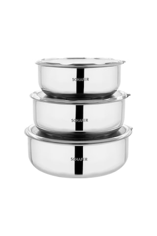 Schafer Practi Çelik Saklama Kabı 3 Lü 16-18-20 Cm -6 Parça-Inox