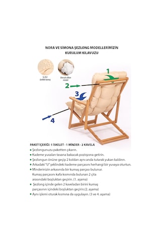 Meya Dekor Simona Grand Şezlong 2+1 Ahşap Bahçe Balkon Teras Katlanır Set - Mavi Minder Mavi