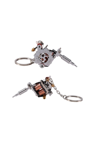 Hangfox Mini Dövme Makinesi Anahtarlık, Çelik Ve Çinko Alaşımlı, Gerçek Bobinler, Dekoratif Pendan, Taşınabilir Unisex Aksesuar