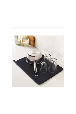 Toptanfoni Bulaşık Matı Süper Emici Bulaşık Kurutma Örtüsü 45x36cm Katlanabilir Bulaşık Matı Siyah Siyah