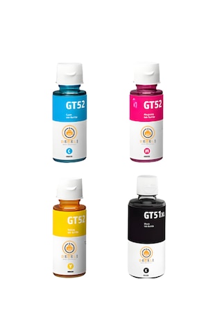 Hp Uyumlu Gt53xl Siyah + Gt52 Renkli 4'lü Mürekkep Seti Black, Cyan, Magenta, Yellow - Smart Tank Ve Ink Tank Tam Uyumlu