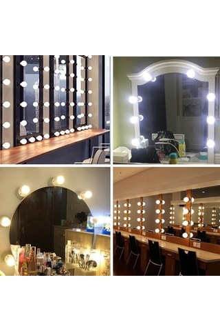 Hobibahçem Nostalji Hollywood Tarzı 10lu Makyaj Masası Aynası Beyaz Led Işıklı Lamba Usb Beyaz