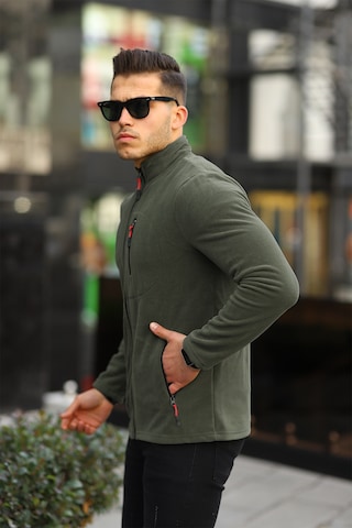 Kozik Standart Kalıp Tam Fermuarlı 3 Cepli Erkek Polar Haki