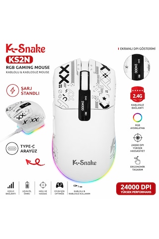 Rgb Gaming Mouse 24000 Dpı Kablosuz 2.4g Bluetooth Type-c Şarjlı Oyuncu Mouse Ms-ks2nb