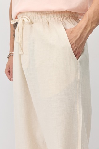 Vamos Bağcıklı Baggy Fit Keten Pantolon Naturel