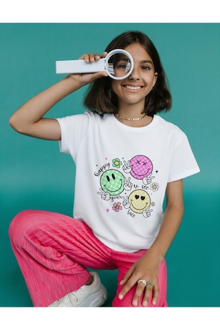 Gülücüklü Tişört Happy Face T-shirt Smile Tişört Beyaz Çocuk Ve Yetişkin T-shirt Beyaz