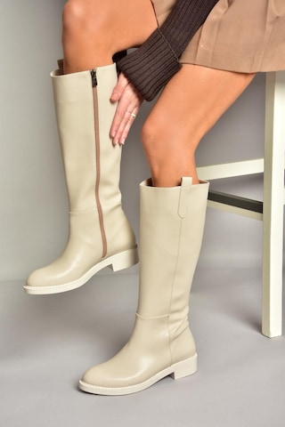 Fox Shoes T590962009 Bej Alçak Topuklu Kadın Çizme Bej-suni Deri Bej