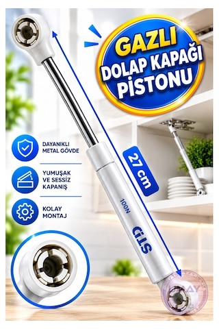 Dolap Kapak Gazlı Amortisörü Pistonu 27 Cm 100n Mobilya Kapak Hidroliği Yavaş Kapanır. 2 Adet Metalik Gri