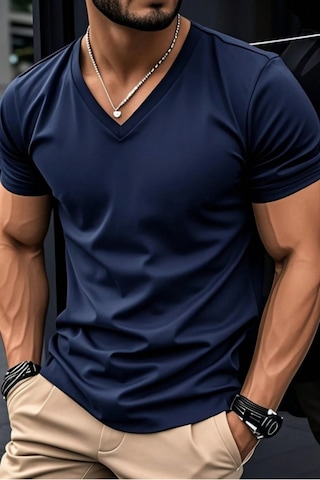 Tarz Cool Erkek Pamuk V Yaka Slim Fit Dar Kesim Tişört Lacivert XL