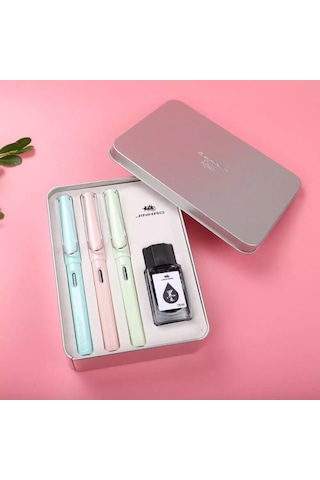 Jinhao Dolma Kalem Seti Hediyelik Üç Kalem+Mürekkep Metal Kutuda