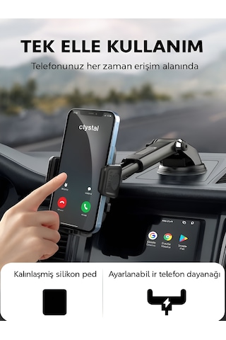 T-78 360 Vantuzlu Araç İçi Telefon Tutucu Ayna Torpido Montajlı Araba Telefon Tutacağı Hidrolik -