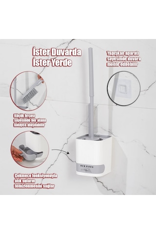 Porsima 2026 Pratik Temizlik Tuvalet Fırçalığı Banyo Tuvalet Fırçası Wc Fırçası - Gri Beyaz Diğer