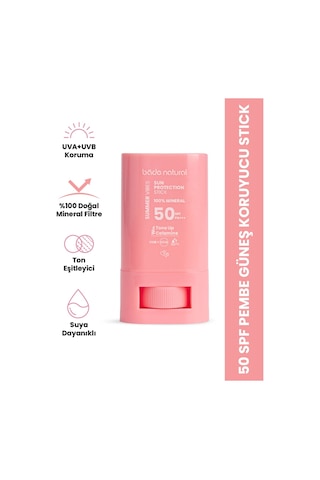 Bade Natural Ton Eşitleyici ve Yüksek Koruyucu Pembe Stick Güneş Kremi SPF50 16 G