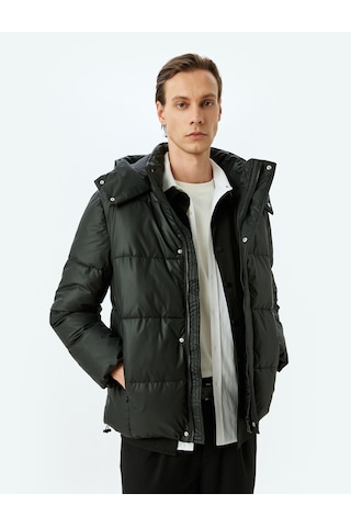 Koton Slim Fit Kapşonlu Suni Deri Şişme Mont Siyah 5wam20034hw Siyah