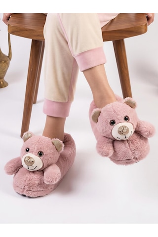 Altın Pabuç Kadın Hayvanlı Panduf Sıcak Tutan Peluşlu Rahat Yumuşak Kışlık Ayıcıklı Ev Terliği Pandifi Ve Botu Pembe
