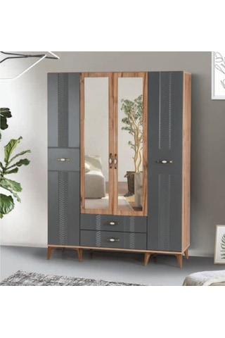 Bera Atlantik Çam - Antrasit 4 Kapılı Tuğçe Dolap