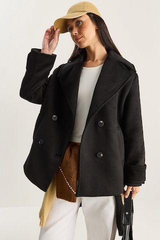 Shade Kadın Kruvaze Yaka Astarlı Kısa Oversize Kaşe Kaban 3508 60283850 - Siyah