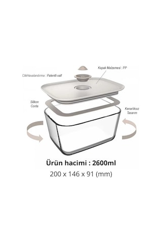 Fika Clik Dikdörtgen Cam Saklama Kabı 2600 Ml - Bej-7336