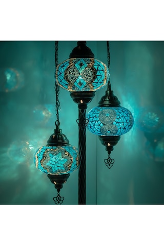 Mozaik 3'lü Lambader, Köşe Lambası, Otantik Osmanlı Lambaları, Dekoratif Ev Aydınlatmaları Lambader
