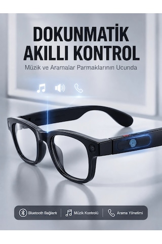 Siyah Akıllı Kamera Gözlüğü 8 Mp Fotoğraf Video Çekimli Aı Görüntü Tanıma Çoklu Dil Çeviri Bluetooth Wi-fi