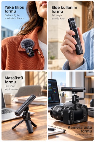 Kensa Kablosuz Yaka Mikrofonu Çift Mikrofon Type-c 4'ü 1 Arada Masa Mikrofonu Aı Gürültü Engelleme